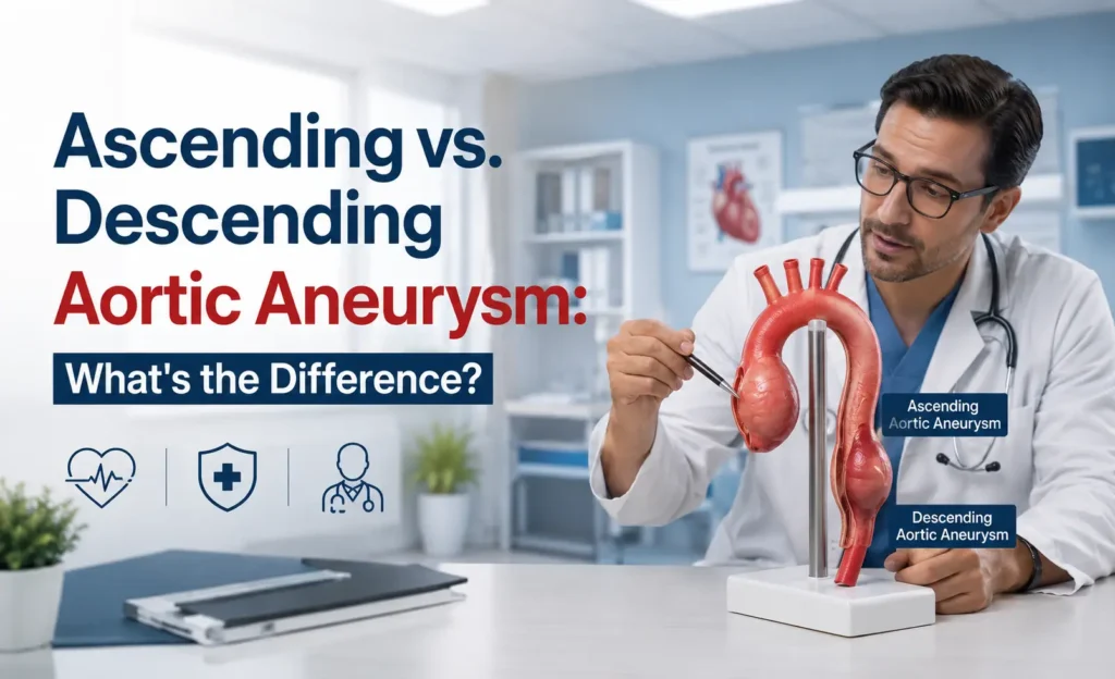 Doctor explaining the differences between ascending and descending aortic aneurysms and available aortic aneurysm repair and surgery options at Encino Vascular Institute.